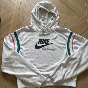 Nike Sportswear Gray Hoodie with Rainbow Stripes cropped fit